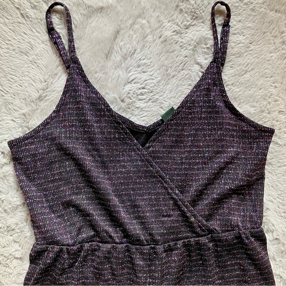 Multicolour metallic spaghetti strap disco jumpsuit wide leg cross front - Picture 3 of 10